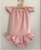 Ruffle Bum romper in linen or cotton choice of fabrics