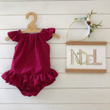 Ruffle Bum romper in linen or cotton choice of fabrics