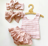 Blush Gingham Pinafore Set