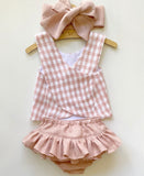 Blush Gingham Pinafore Set