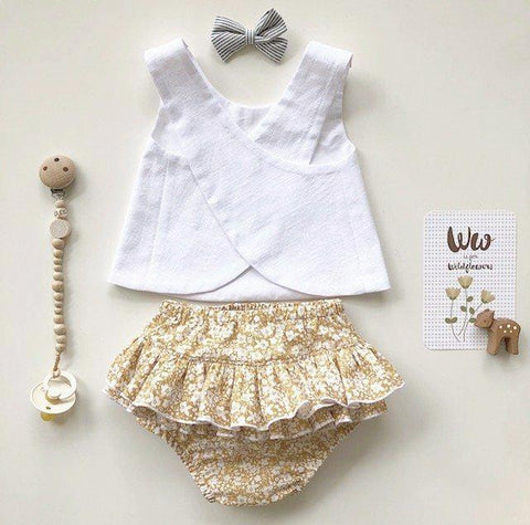 Wheat Floral Cotton Pinafore Set