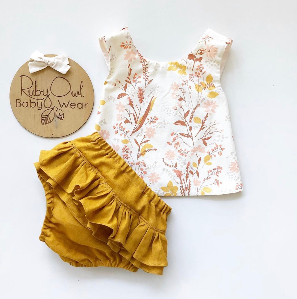 Wildflower Pinafore and Amber Linen Bloomer Set – Rubyowl Baby and ...